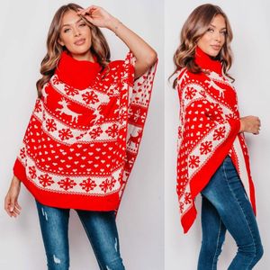 Kerst Poncho Dames - Foute kersttrui - Noors Rood Wit - Maat L