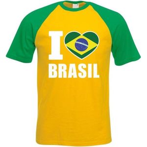 Geel/ groen I love Brazilie fan baseball shirt heren XXL