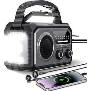 Draagbare noodradio - 16000mAh Zonnesolar/handkraan, AM/FM, kompas, USB telefoonlader, LED zaklamp, SOS-alarm, Geschikt voor kamperen, buiten, wandelen (Grijs)