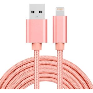 3m 3A geweven stijl metalen kop 8 pins USB data / oplader kabel, voor iPhone XR / iPhone XS MAX / iPhone X & XS / iPhone 8 & 8 Plus / iPhone 7 & 7 Plus / iPhone 6 & 6s & 6 Plus & 6s Plus / iPad (rose goud)