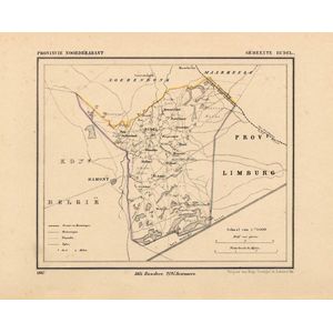 Historische kaart, plattegrond van gemeente Budel in Noord Brabant uit 1867 door Kuyper van Kaartcadeau.com