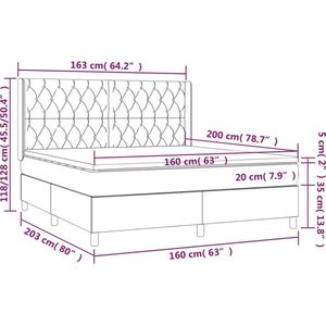 vidaXL - Boxspring - met - matras - en - LED - stof - donkerbruin - 160x200 - cm