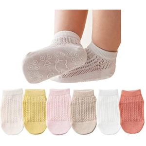 6-pack pasgeboren katoenen zomersokken, schattige antislipsokken, zomer 6 paar effen kleur 0-12 maanden