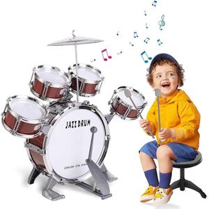 Kinder Drumstel – voor Kinderen – Set van 5 Trommels – Inclusief Kruk – Muziekinstrument – Jazz Rock – Cadeau – Vanaf 3 jaar