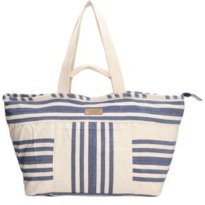 Zebra Trends Richelle Strandtas XL - Ritssluiting - Grote Shopper - Canvas Beach Bag - Ibiza - Navy / Crème