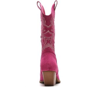 SmileFavorites® Dames Cowboylaarzen met Hak - Roze - Suedine - Maat 39