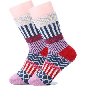 Vintage Sokken dames - maat 37-39 - Winter Socks - paars/rood - Warm Noorse Sokken