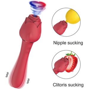 Qarano Roos Vibrator Wand- Zuigt - Suction - Vibrerend - Vibrator - 5 zuigstanden - 10 vibratie standen - Clitoris Stimulator - Elektrische Dildo - Seksspeeltje - G-Spot - Massager