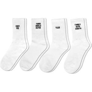 Provento - Set van 4 paar trendy katoenen sokken met grappige letterprint voor heren en dames, maat 38-44