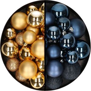 Decoris kerstballen 60x stuks - goud/donkerblauw - 4-5-6 cm - kunststof - kerstversiering