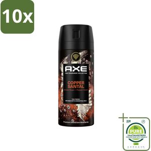 10 x AXE - Deodorant Spray - Copper Santal - Premium Geur - Warme Houtnoten - 150 m - Grootverpakking - AXE Deodorant - Copper Santal - Mannelijke Geur - Sandelhout - Bruine Suiker