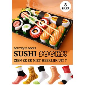 Sushi Sokken - Luxe Cadeauverpakking - 5 Paar - Origineel Cadeau - Verjaardag - Sinterklaas - Kerst - Unisex - One Size - Maat 36-46