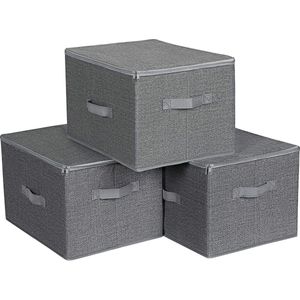 Opbergboxen met deksel, set van 3, Opvouwbare stoffen dozen met handvaten, voor het opbergen van kleding en spiegelspullen, grijs RYZB03G