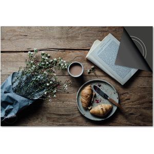 Inductie beschermer 65x52 - afdekplaat inductie mat - Dietrix Kookplaat beschermer - Base - Food - Croissant en boek