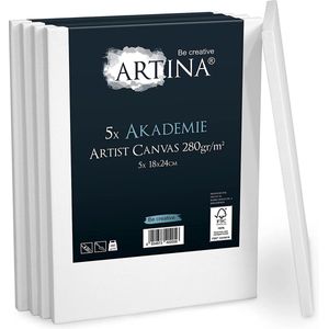 Artina 5-Set schildersdoeken canvas in academie kwaliteit – Schildersdoek wit - canvas paneel 18x24 cm