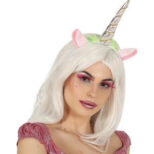 Fiestas Verkleed haarband Unicorn/eenhoorn - zilver gekleurd - meisjes/dames - Fantasy thema