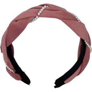 Diadeem - haarband van stof met parels - roze met witte parels - zwarte band