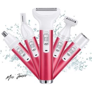 Mrs. Jones Elektrisch Ladyshave 5-in-1 Draadloos Dames Scheerapparaat - Epilator Bikinitrimmer - Nat en Droog Ontharen - Gezicht Benen Oksel - Neus Armen Bikinilijn Wenkbrauw .