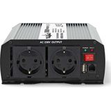 Nedis Omvormer Gemodificeerde Sinusgolf - 12V naar 230V - 1000 W - Piekvermogen: 2000 W - Screw Terminal - Type F (CEE 7/3) / USB-A - Zilver
