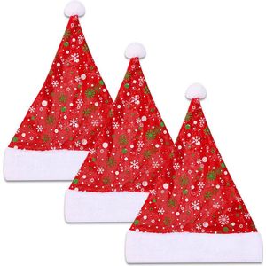 LUQ - Kerstmuts - Sneeuwvlokken - Volwassenen - Kind - Kerstkleding - Kerstversiering - One Size - Rood - Groen – 3 Stuks