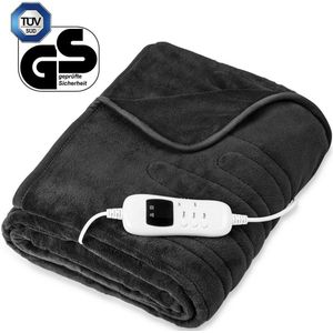 Elektrische deken van Fleece antraciet - 9 temperatuurniveaus - verwarmde deken - XXL verwarmingsdeken 200 x 180 cm - automatisch uitschakelen - wasbaar tot 40 °C - digitaal display