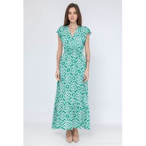 Lange dames jurk Judy fantastiemotief groen wit Maat XS strandjurk