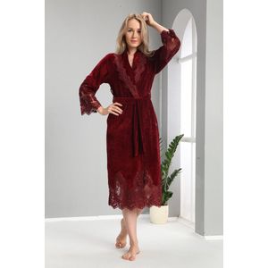 Dames Velour Katoen Badjas Sofie / Ochtendjas/ Bordeaux/ maat XXXXL