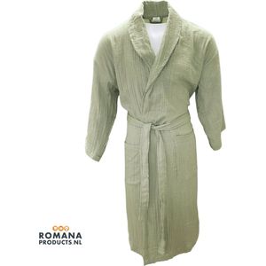Romana Products Muslin - Badjas Unisex - Kamerjas - Ochtendjas - Licht Olijfgroen - Maat XXL - Badmantel