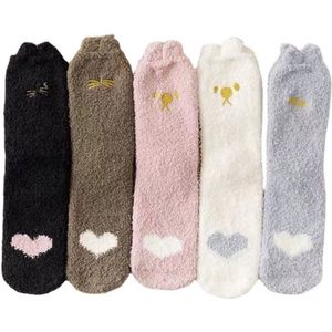 5 paar Sokken Voor Vrouwen Kawaii Dikker Kasjmier Middelste Buis Sokken Lieve Meisjes Zachte Warme Bovenkleding Vloer Sokken