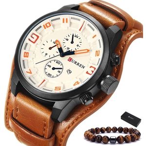 Curren - Horloge Heren - Cadeau voor Man - Horloges voor Mannen - 48 mm - Bruin Wit