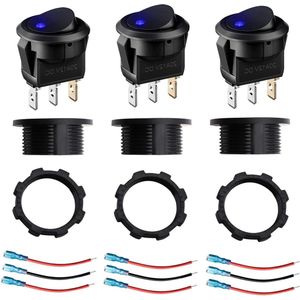 Ronde tuimelschakelaars met blauw ledlicht - Set van 3 - 12-24 V 20 A - Aan/Uit-bedieningsknop - Auto Caravan Vrachtwagen Boot .