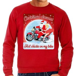 Foute Kersttrui / sweater - Christmas dreams hot chicks on my bike - motorliefhebber / motorrijder / motor fan rood voor heren - kerstkleding / kerst outfit L