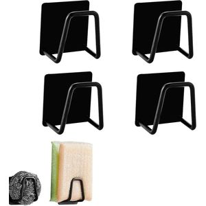 Spool Sponge Holder - Keuken Sponge Holder - Rvs Sponge Holder - Waterdichte Sponge Holder - Sink Sponge Holder - Adhesieve Sponge Holder - 4 Stuks - Zwart