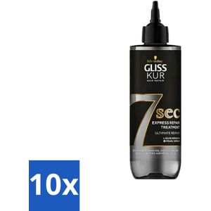 10 x Gliss-Kur - 7 Sec Express Repair Treatment - Ultimate Repair - Herstelt Intensief - 200 ml - Parelserum - Glans - Haarbreuk - Gliss Kur