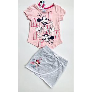 Disney Minnie Mouse set - rok+t-shirt met glitterprint - roze/grijs - maat 122/128 (8 jaar)