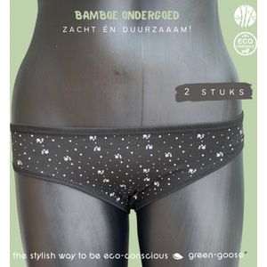 green-goose Bamboe Dames Slip | Set van 2 | Maat S/M | Zwart | Met Pootjes Opdruk | Duurzaam, Ademend en Heerlijk Zacht