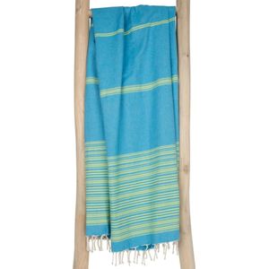 ZusenZomer Hamamdoek XL Fouta BIARRITZ | Ideaal lichtgewicht strandlaken, sauna handdoek | 100x190 cm | 100% katoen -Turquoise  lime