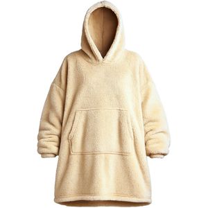 Oversized Hoodie Deken met Mouwen – One Size – Creme – Warme Teddy Hoodie voor Vrouwen – 115x80 cm