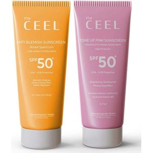 The CEEL Voordeelset met egaliserende anti-vlekken zonnecrèmes met hoge bescherming - Anti-vlekken zonnecrème spf 50+ & egaliserende zonnecrème pink tone up - Voordeelset met 2 stuks