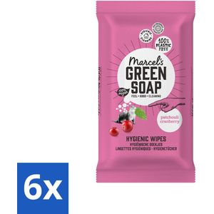 Marcel's Green Soap - Schoonmaakdoekjes - Patchouli & Cranberry - Natuurlijk schoon - 60 Doekjes - Voordeelverpakking - 6 stuks