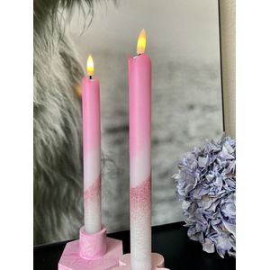 House17 Led kaarsen - Neon Roze met Roze Glitter - set van 2 stuks - Inclusief Batterij - Handgemaakt
