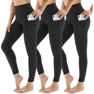 Dames sportlegging - hoge taille, ondoorzichtig, met zakken, 3-pack