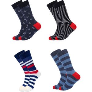 ASTRADAVI Socks Collection - Sokken - 4 Paar - Premium Katoenen Normale Sokken - 40/46 - Maritiem - Marineblauw, Rood, Wit
