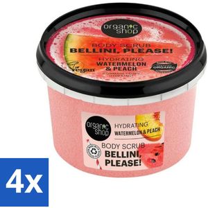 4 x Organic Shop - Body Scrub Watermelon & Peach - Hydratatie en Frisheid - 250 ml - Lichaams Scrub - Scrub - Hydraterende Body Scrub - Zomerse Geur - Biologische Body Scrub