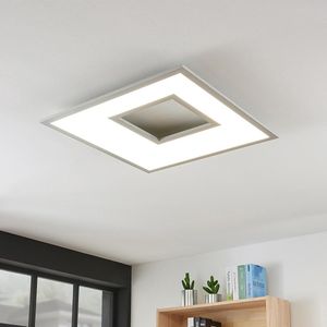 Lampenwelt - LED plafondlamp- met dimmer - 1licht - kunststof, aluminium - H: 5.2 cm - wit, zilver - Inclusief lichtbron