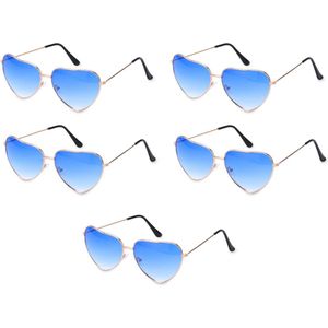 Hartjes zonnebril - Metalen Frame - Blauw - 5 stuks - Festival bril / Hippie bril / Rave zonnebrilbril / Techno bril / Feestbril / Caranaval bril / accessoires / heren / dames / carnavalskleding / carnavals / verkleed / valentijn