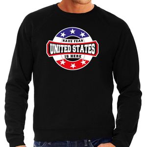 Have fear United States is here sweater met sterren embleem in de kleuren van de Amerikaanse vlag - zwart - heren - Amerika supporter / Amerikaans elftal fan trui / EK / WK / kleding L