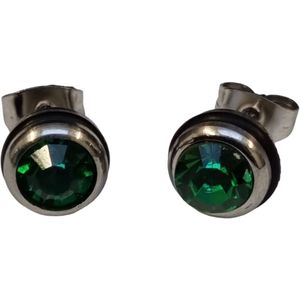 Aramat jewels ® - Zweerknopjes kristal groen zilverkleurig rubber staal 9mm