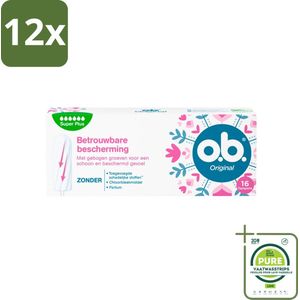 o.b. Tampons - Original Super Plus - Voor Extra Bescherming en Comfort - 16 Tampons - Voordeelverpakking - 12 stuks - Menstruatieschijfjes - Tampons