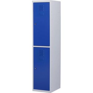 Lockerkast metaal met slot - 2 deurs 1 delig - Grijs/blauw - 180x40x50 cm - LKP-1054